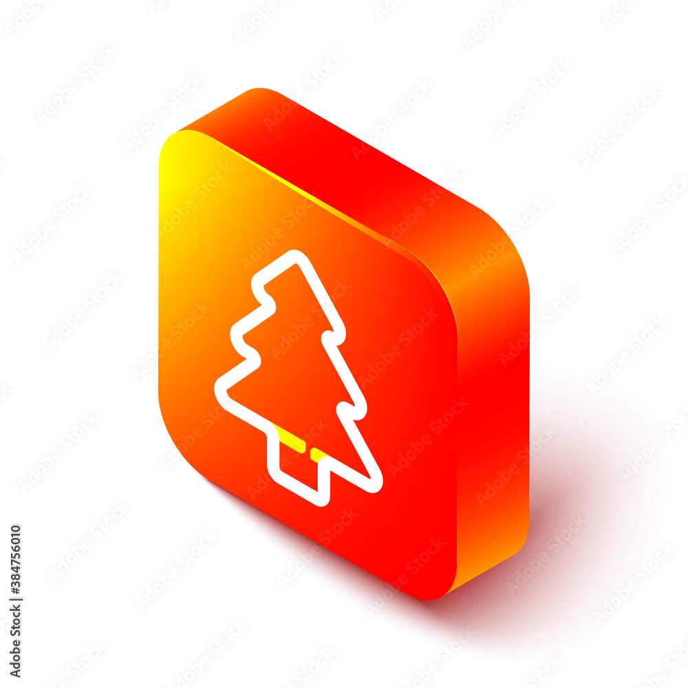 Isometric line Tree icon isolated on white background. Forest symbol. Orange square button. Vector.