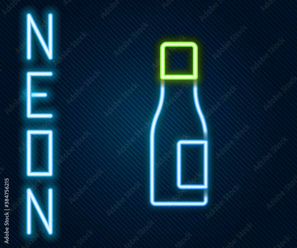 Glowing neon line Bottle of water icon isolated on black background. Soda aqua drink sign. Colorful 