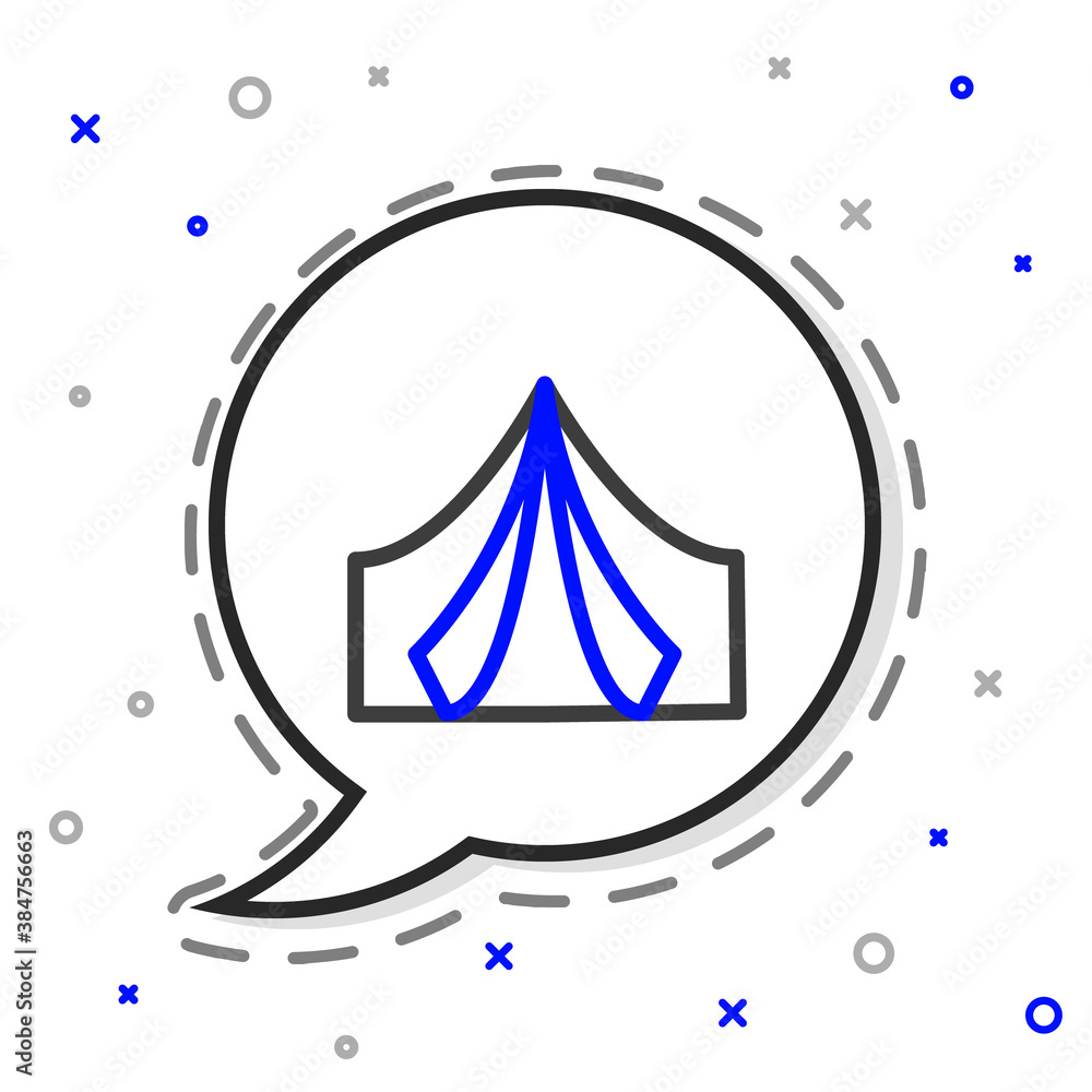 Line Tourist tent icon isolated on white background. Camping symbol. Colorful outline concept. Vecto