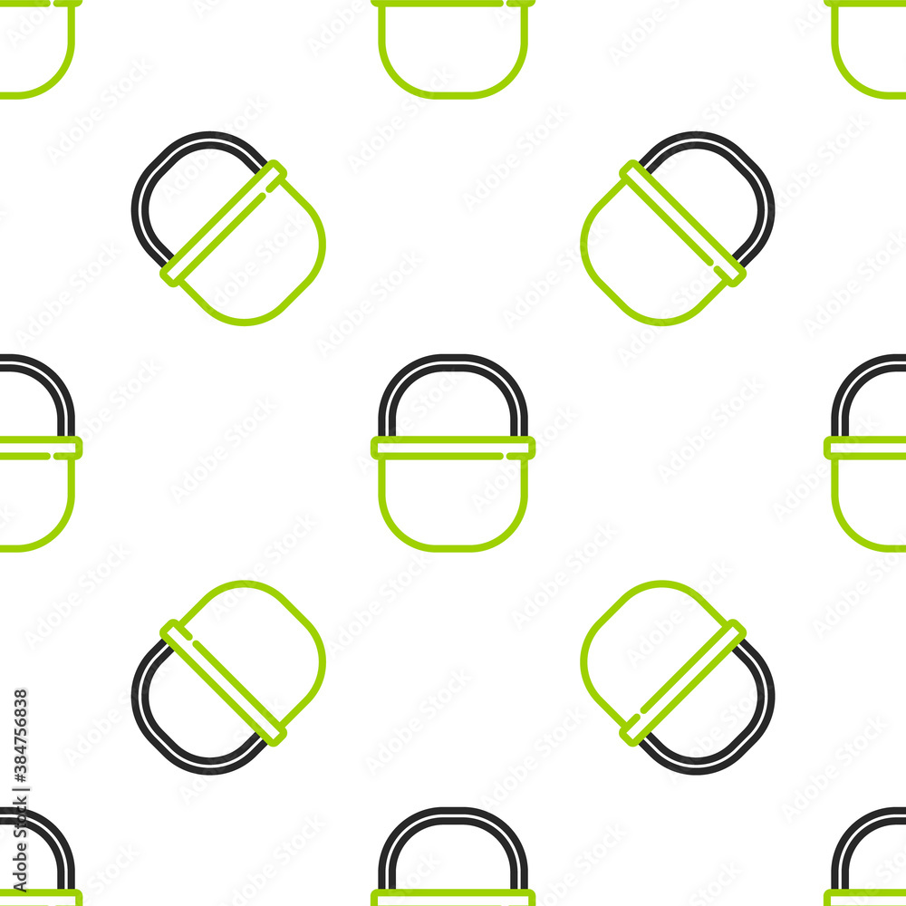 Line Camping pot icon isolated seamless pattern on white background. Boil or stew food symbol. Vecto