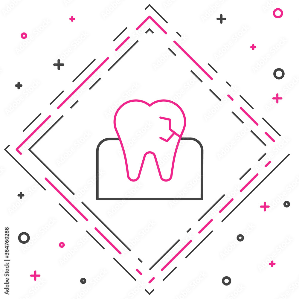 Line Tooth with caries icon isolated on white background. Tooth decay. Colorful outline concept. Vec