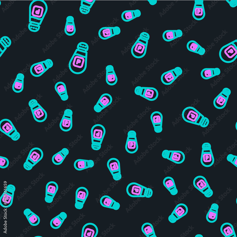 Line Pepper icon isolated seamless pattern on black background. Cooking spices. Vector.