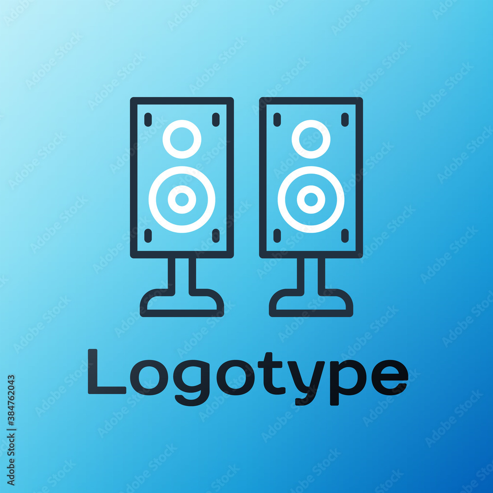 Line Stereo speaker icon isolated on blue background. Sound system speakers. Music icon. Musical col