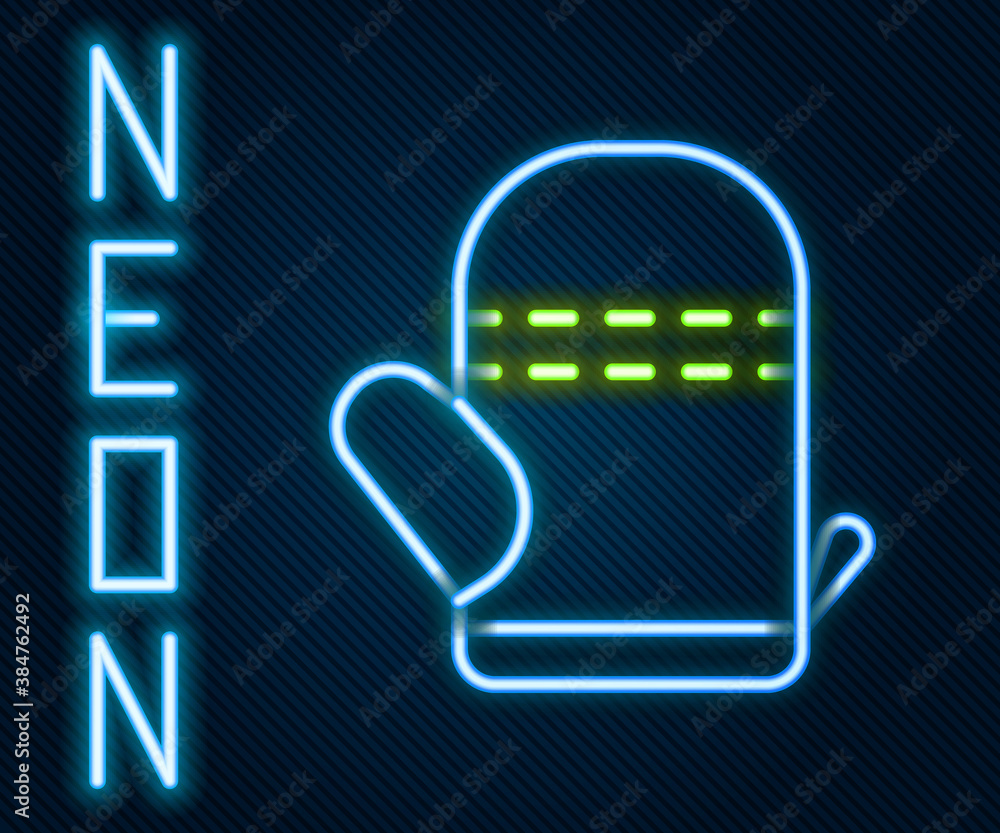 Glowing neon line Oven glove icon isolated on black background. Kitchen potholder sign. Cooking glov