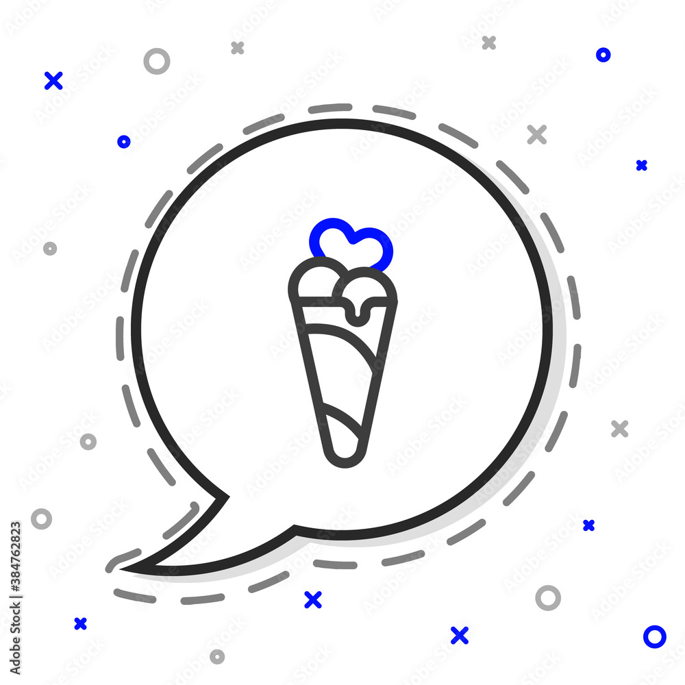 Line Ice cream in waffle cone icon isolated on white background. Sweet symbol. Colorful outline conc