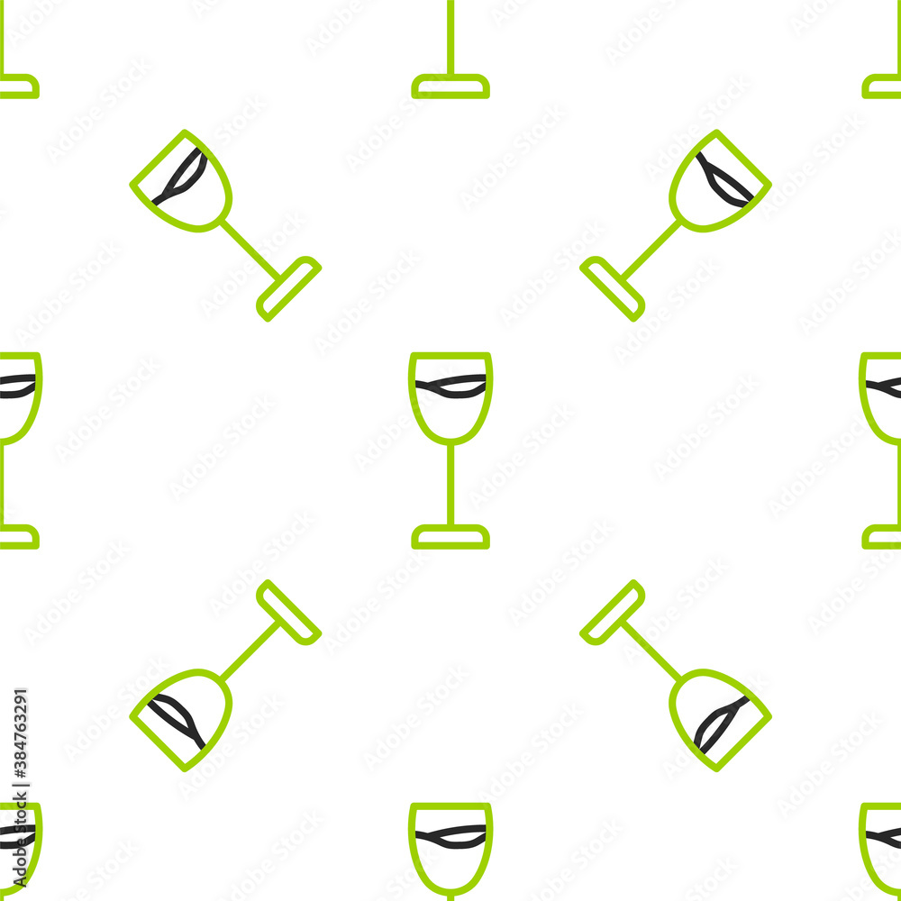 Line Wine glass icon isolated seamless pattern on white background. Wineglass sign. Vector.