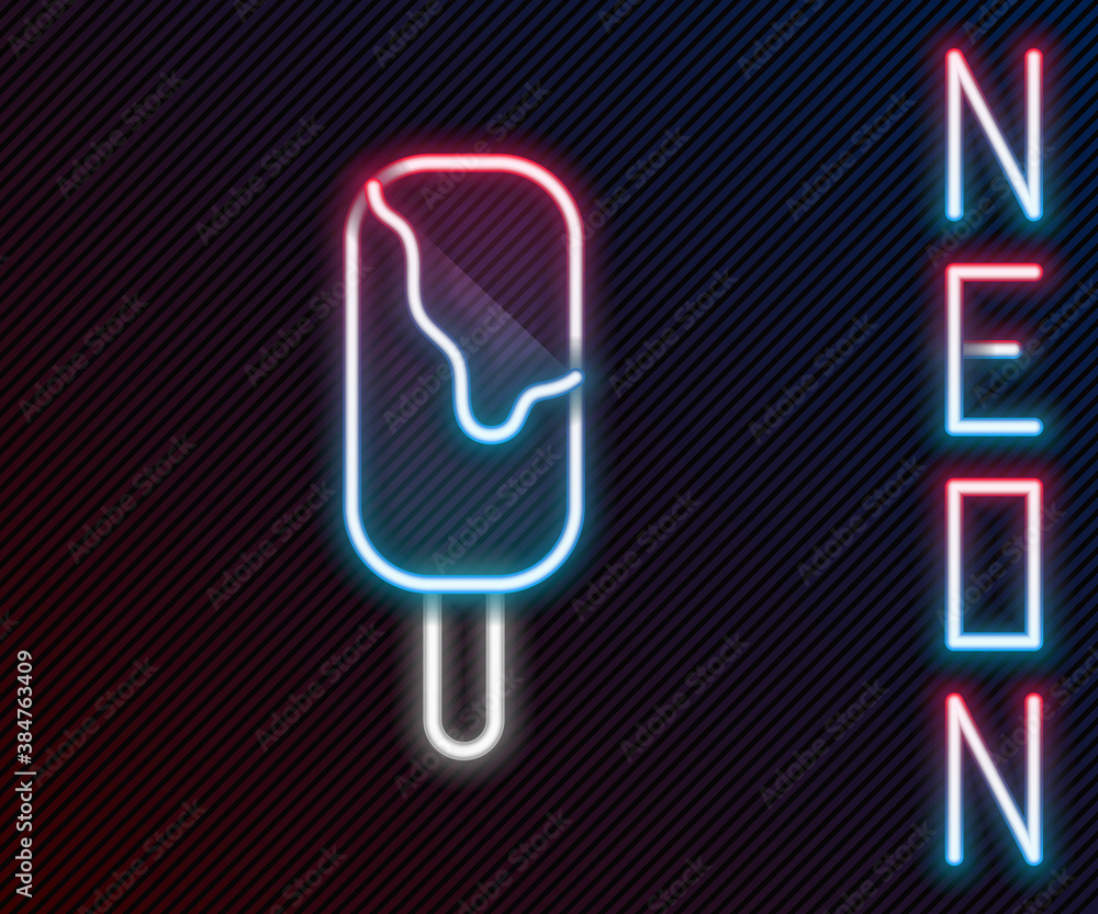 Glowing neon line Ice cream icon isolated on black background. Sweet symbol. Colorful outline concep