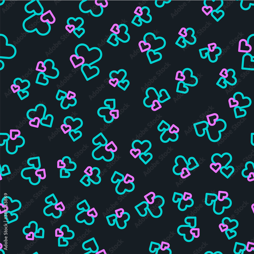 Line Heart icon isolated seamless pattern on black background. Romantic symbol linked, join, passion