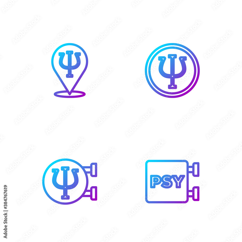 Set line Psychology, Psi, , and  Gradient color icons Vector illustration