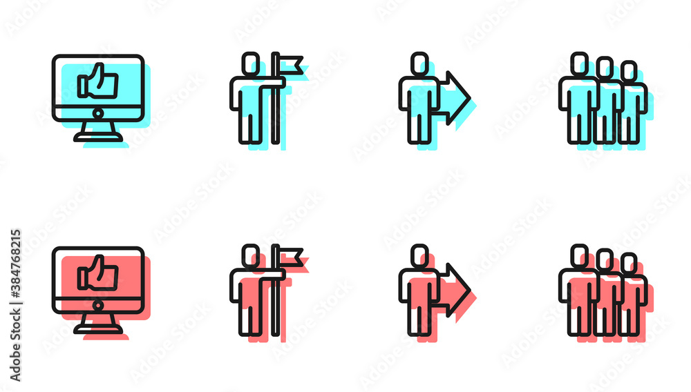 Set line Team leader, Hand like, and Users group icon. Vector.