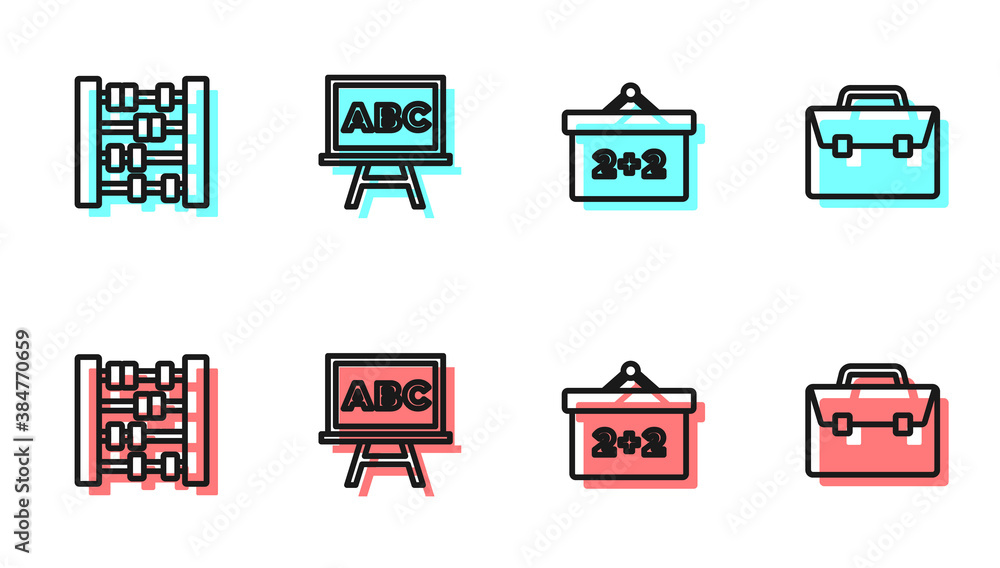 Set line Chalkboard, Abacus, and Briefcase icon. Vector illustration