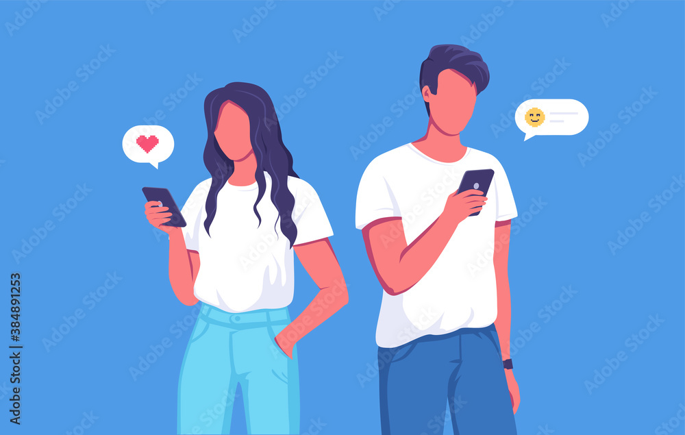 Young people using mobile technology for flirt and communication 