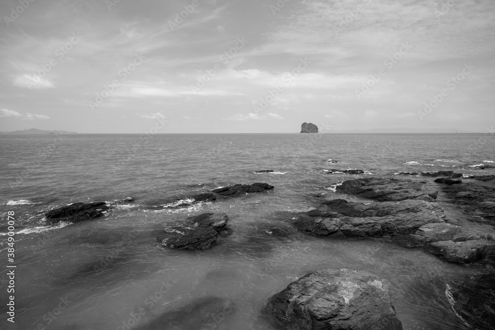 Rocks in the sea Black and white.