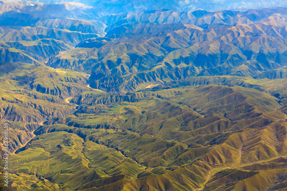 Aerial view of the green mountain scenery.