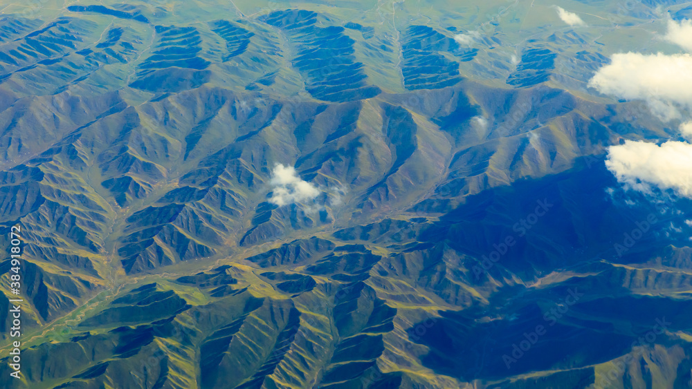 Aerial view of the green mountain scenery.