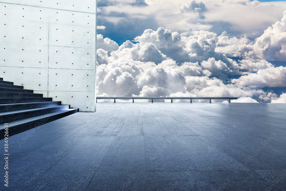 Empty square floor and sky cloud scenery.