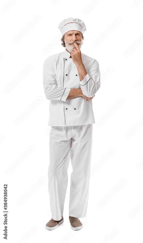 Mature male chef on white background