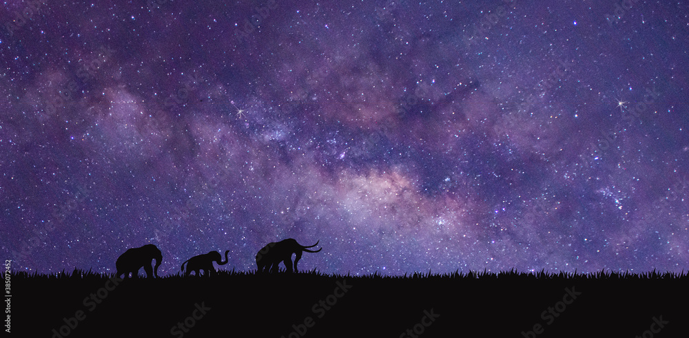 Panorama blue night sky milky way and star on dark background.Universe filled with stars, nebula and