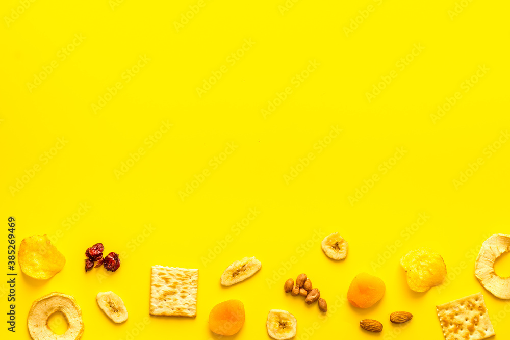 Appetizer snacks for company - nuts, dried fruits top view