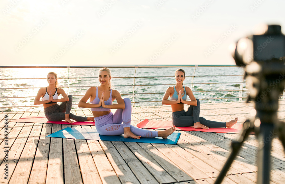 Girls doing yoga in the morning