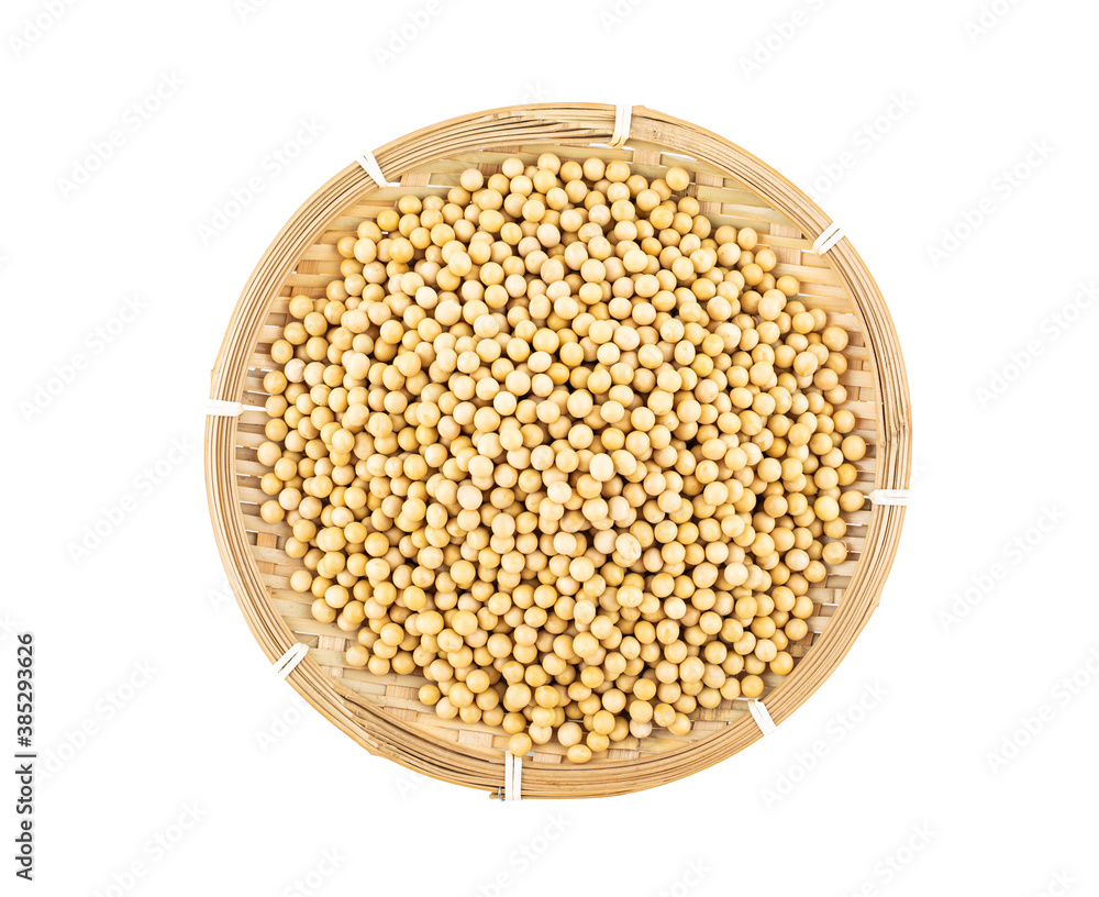 Soybeans in a plate on white background