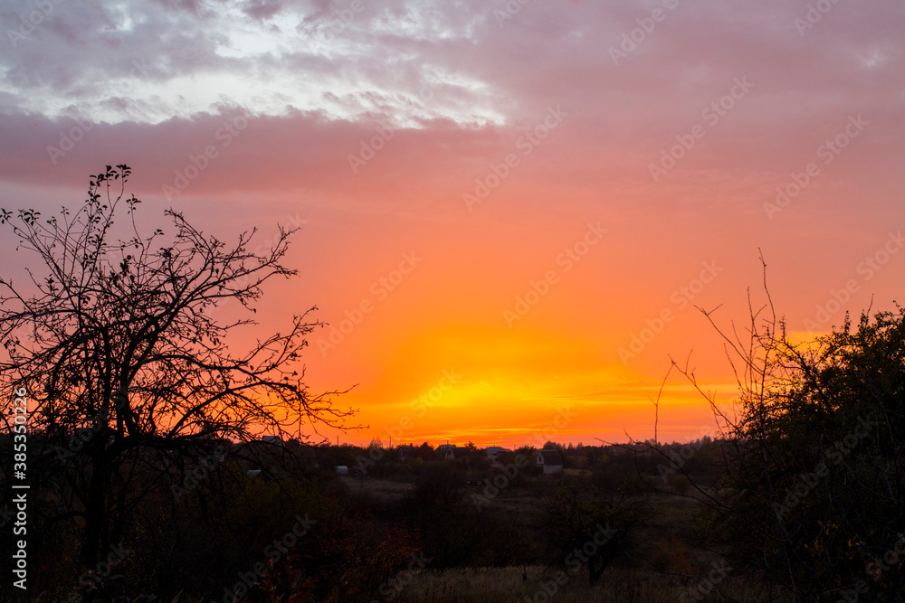 sunset in the Russian village