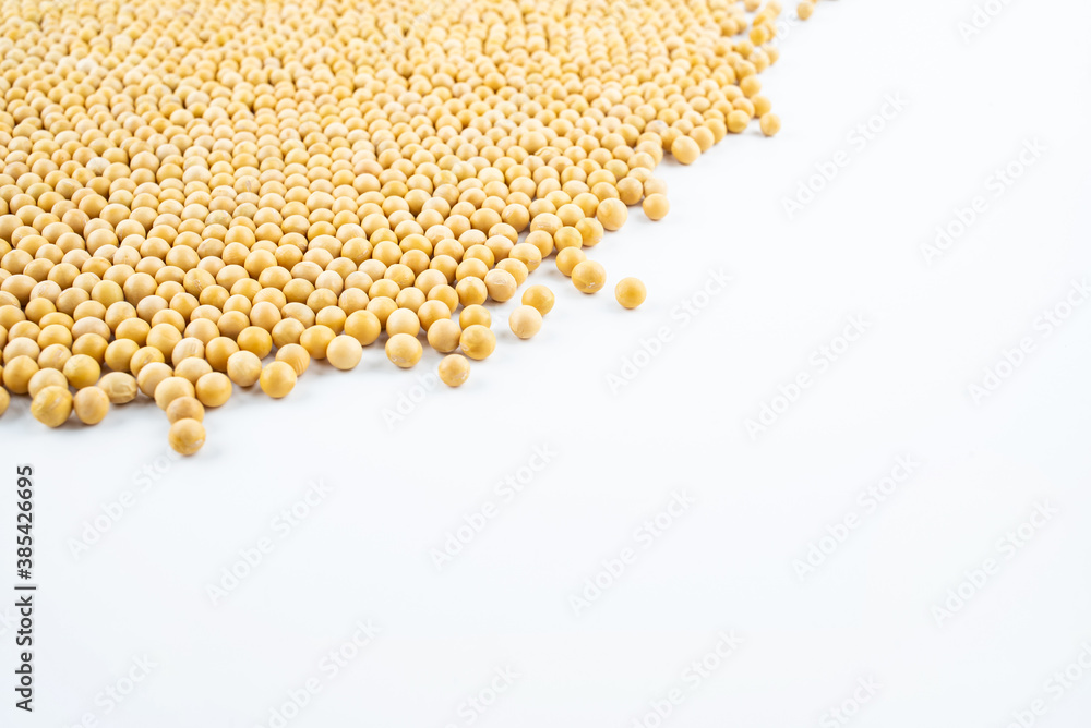 Golden soybeans on white background