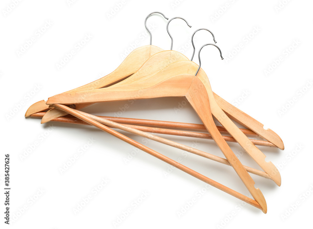 Clothes hangers on white background