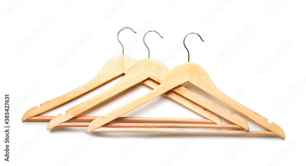 Clothes hangers on white background