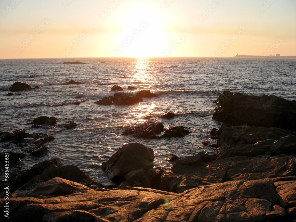 Sunset over the Atlantic ocean, Porto, Portugal