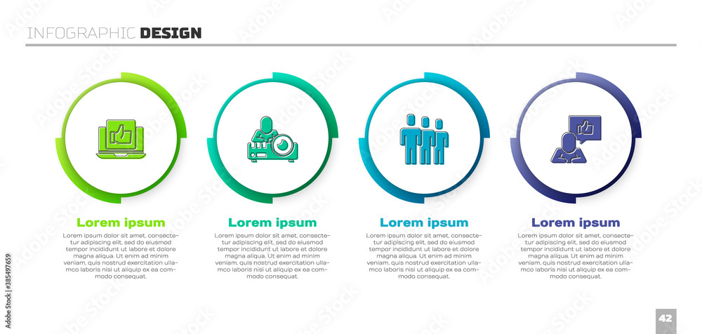 Set Hand like, Media projector, Users group and . Business infographic template. Vector.