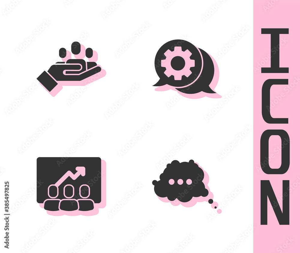 Set Speech bubble chat, Hand for search people, Project team base and icon. Vector.