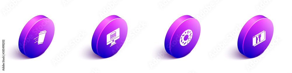 Set Isometric Coffee cup to go, Online ordering and delivery, Donut and icon. Vector.