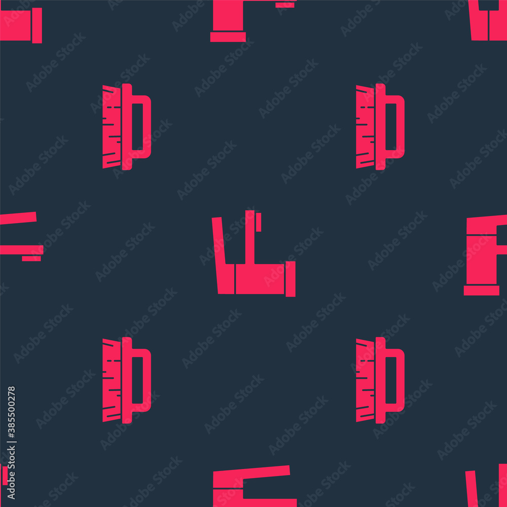 Set Brush for cleaning and Water tap on seamless pattern. Vector.