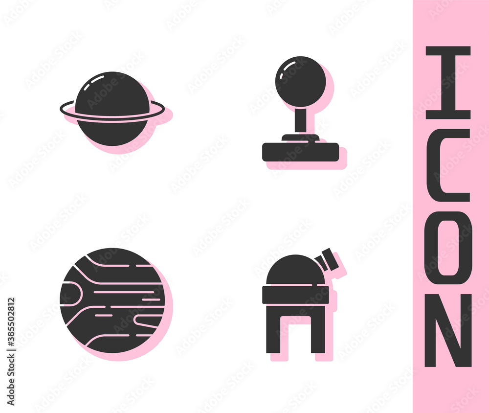 Set Astronomical observatory, Planet Saturn, and Joystick icon. Vector.