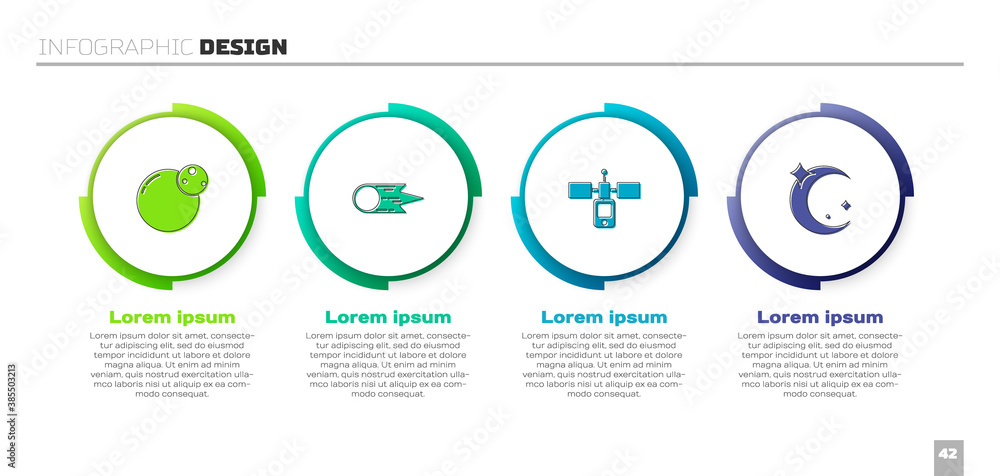 设定行星、彗星快速坠落、卫星、月球和恒星。商业信息图模板。Ve