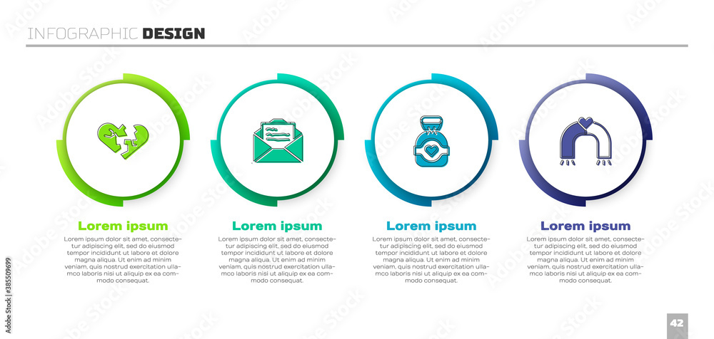 Set Broken heart or divorce, Greeting card, Chocolate candy and Love magnet. Business infographic te