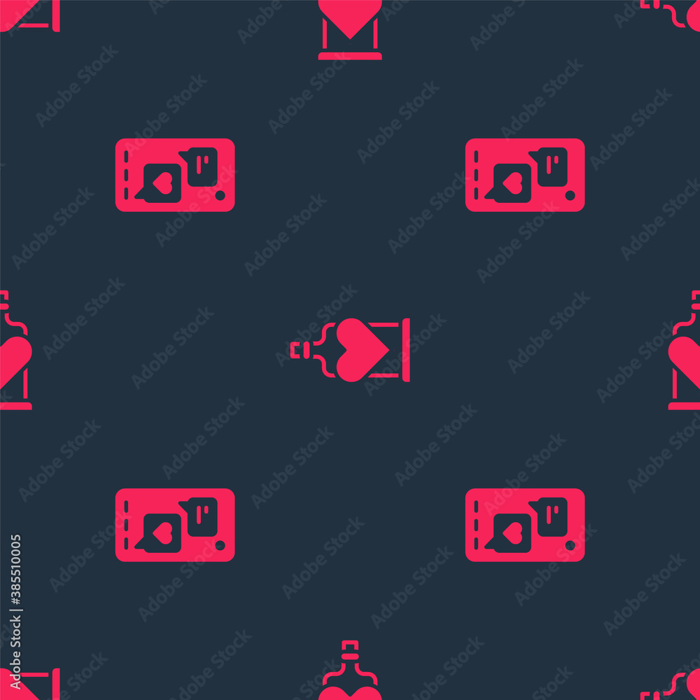 Set Mobile with heart and Bottle love potion on seamless pattern. Vector.