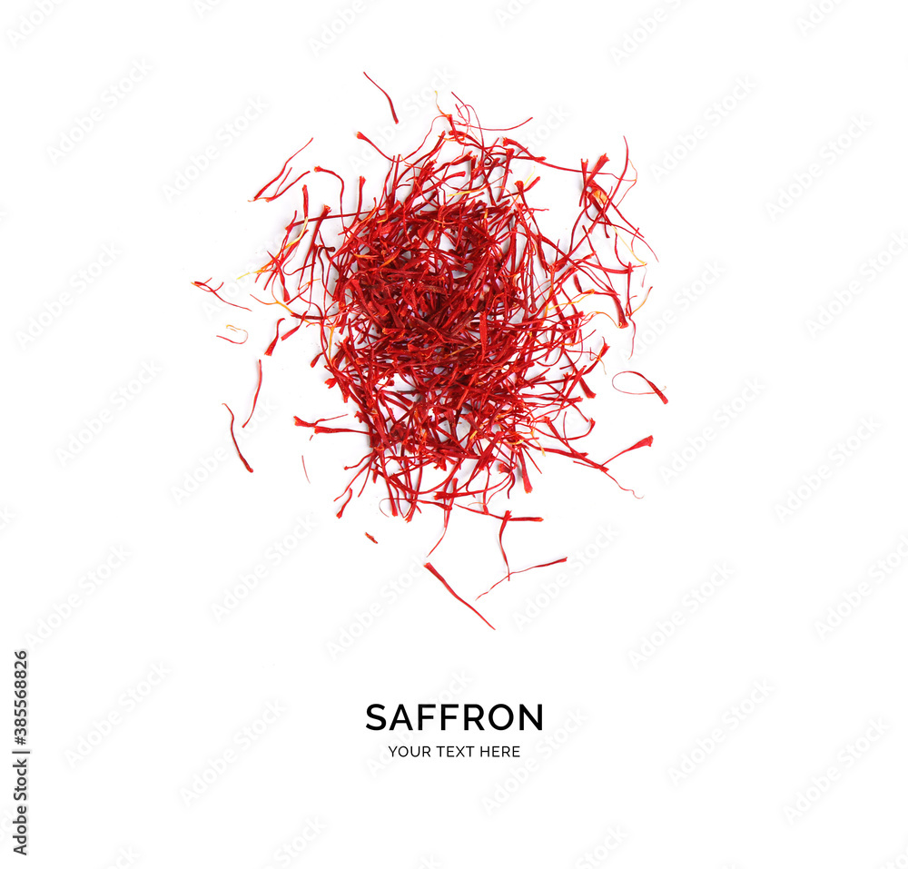 Creative layout made of saffron on white background. Flat lay. Food concept.