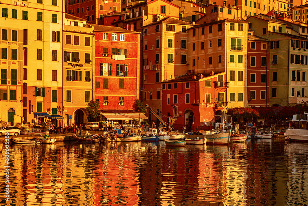 Sunset in Camogli town, Italy.