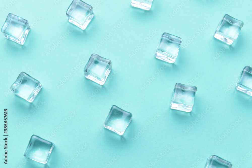 Ice cubes on color background