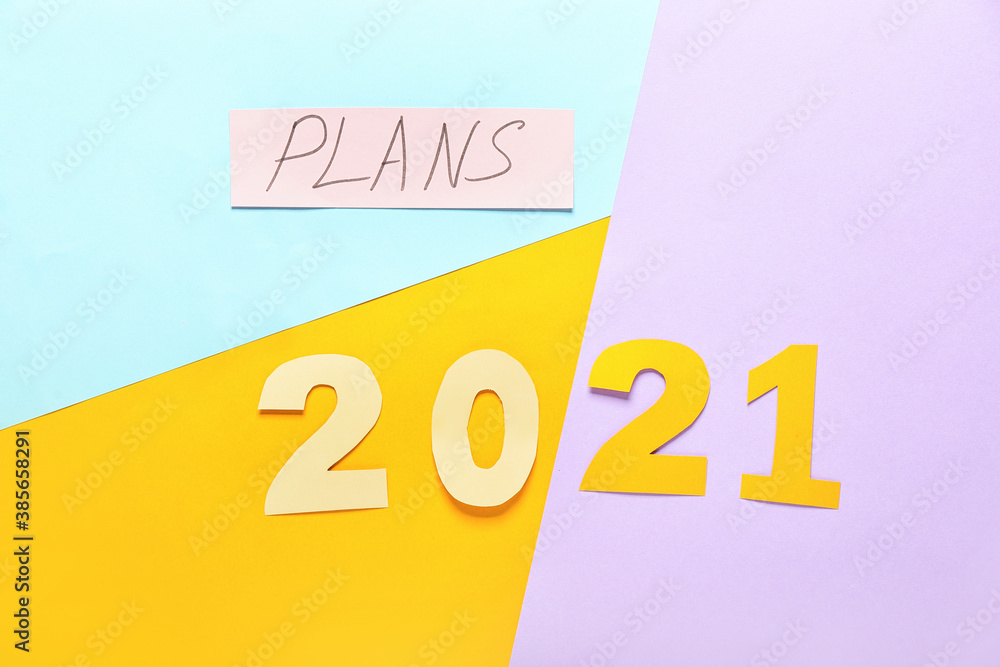 Text PLANS 2021 on color background