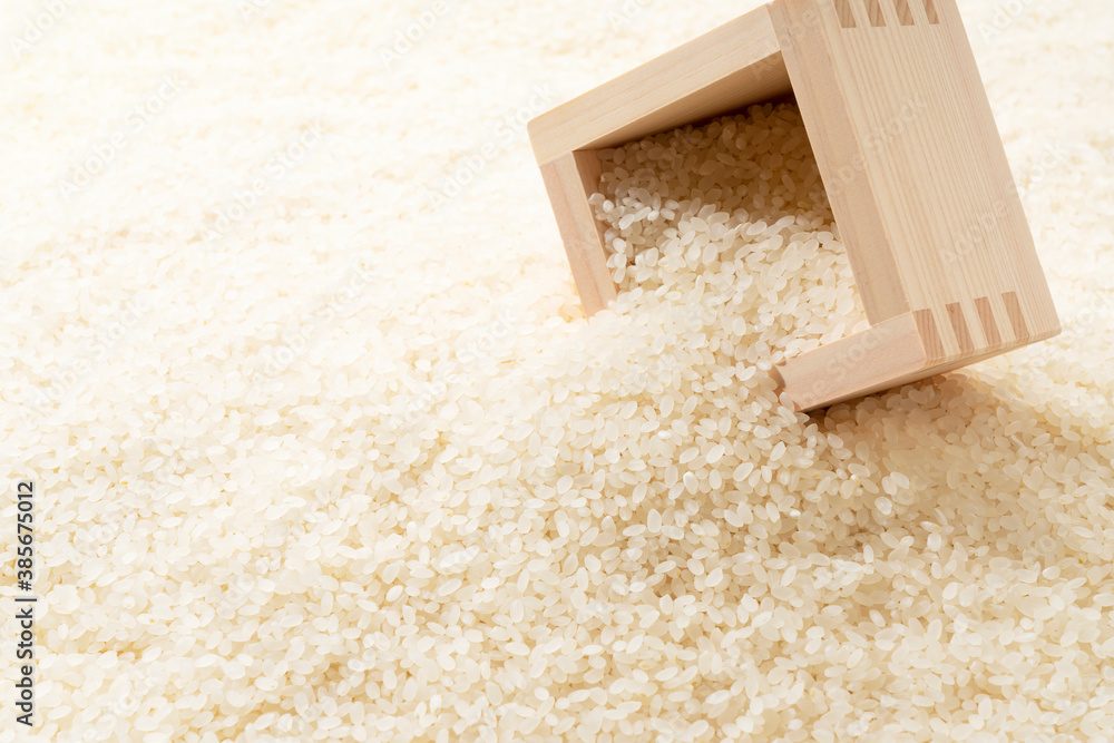 White rice and wooden Masu Boxes