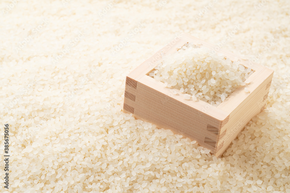 White rice and wooden Masu Boxes