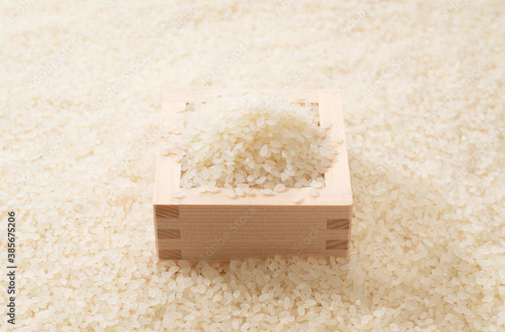 White rice and wooden Masu Boxes