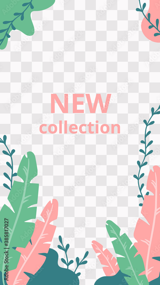 Floral story. Garden flora new collection social media story template. Floral page with colored flat