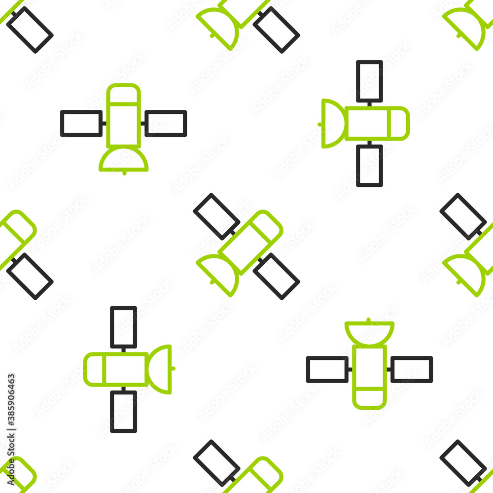 Line Satellite icon isolated seamless pattern on white background. Vector.