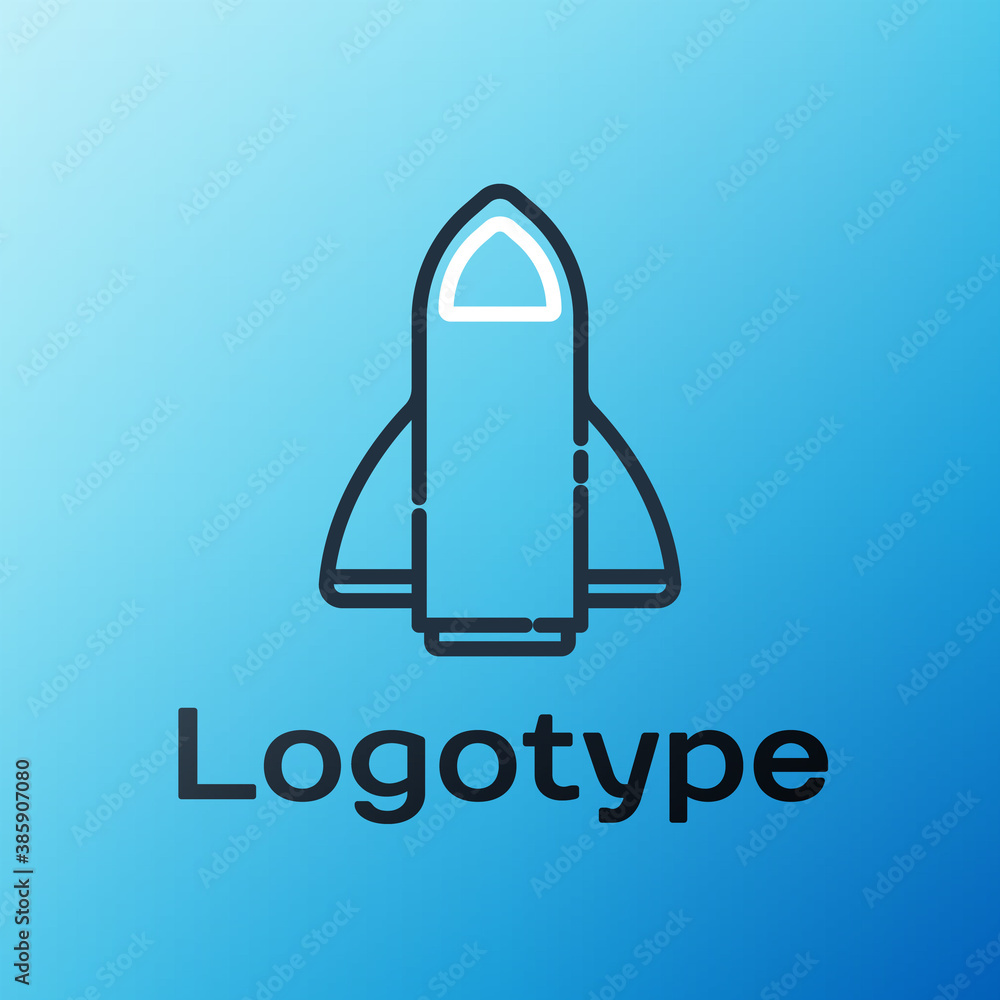 Line Rocket ship icon isolated on blue background. Space travel. Colorful outline concept. Vector.