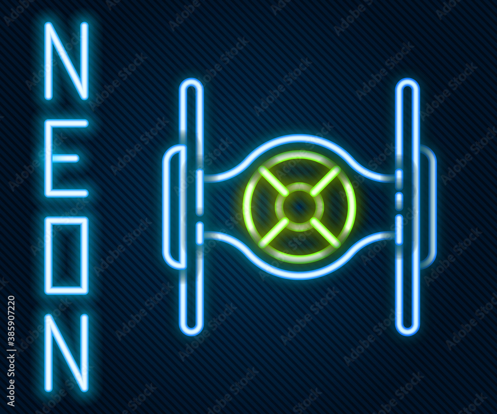 Glowing neon line Cosmic ship icon isolated on black background. Colorful outline concept. Vector.