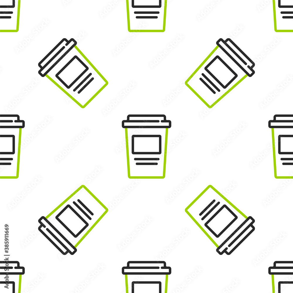 Line Coffee cup to go icon isolated seamless pattern on white background. Vector.